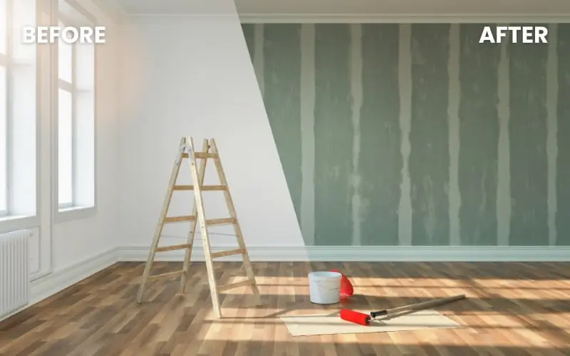 Inside apartment before and after the painting service