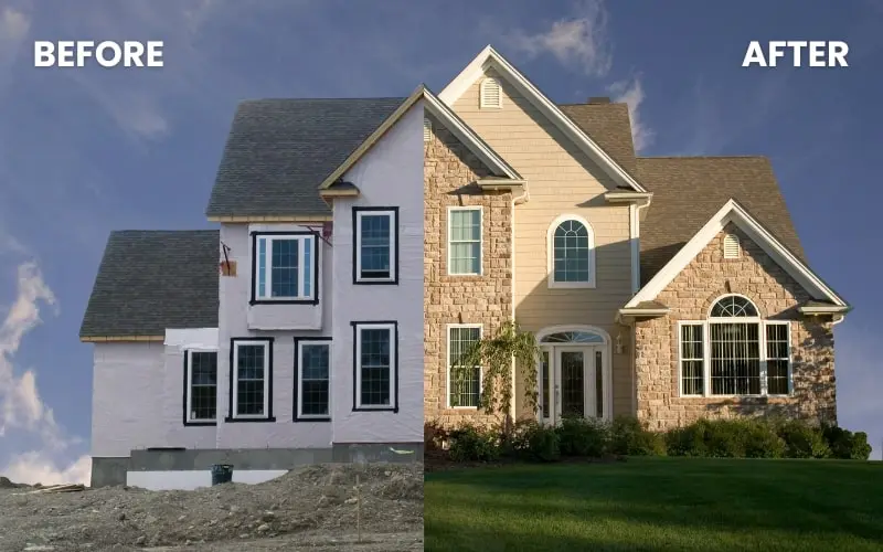 Villa picture before and after painting